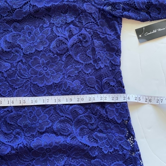 Candalite Dress Plus Size 3XL Blue Glitter Lace Formal Evening Party Prom Dress - Picture 11 of 13